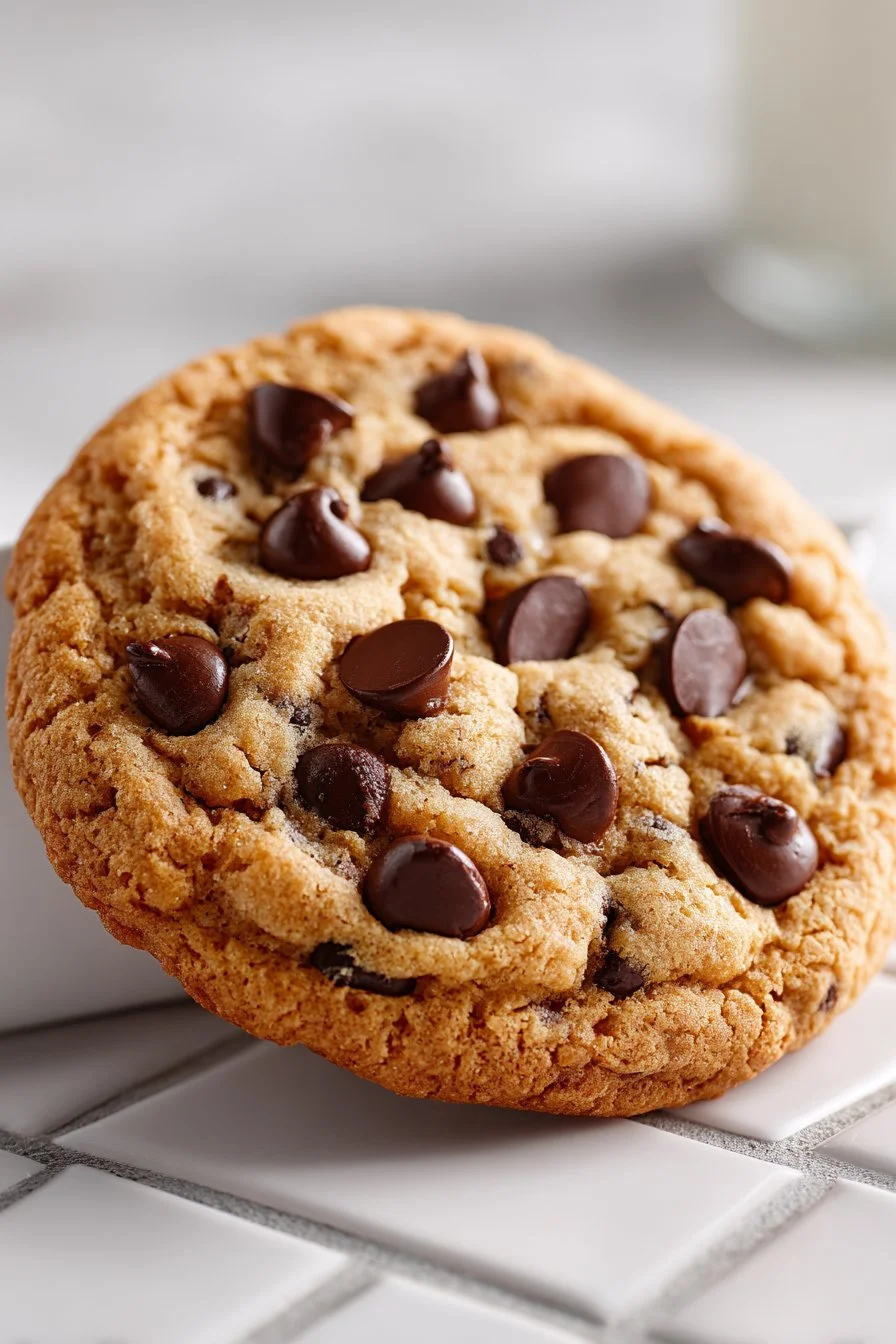 Thick and fluffy chocolate chip cookie, freshly baked and golden brown