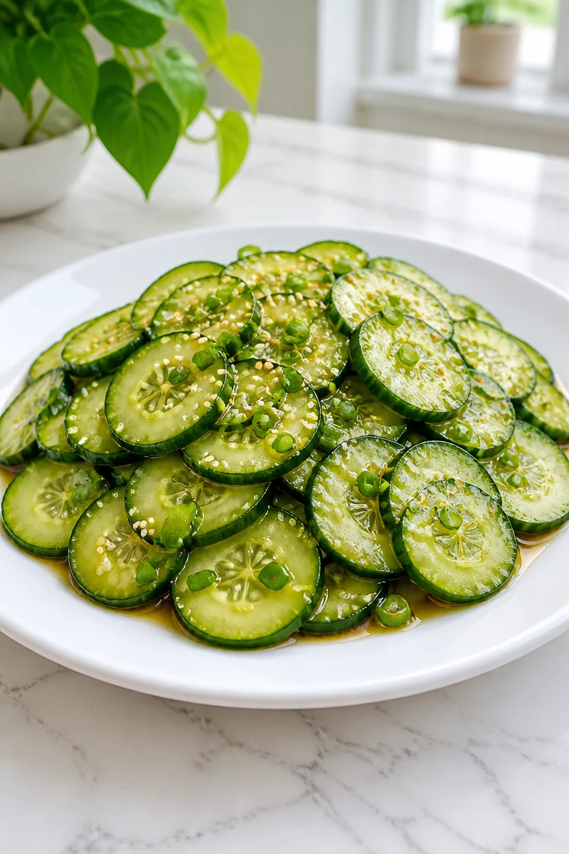 Quick Asian Sesame Cucumber Salad with sesame seeds and fresh cucumbers
