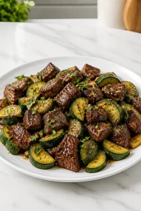 Quick Balsamic Glazed Steak Bites And Zucchini