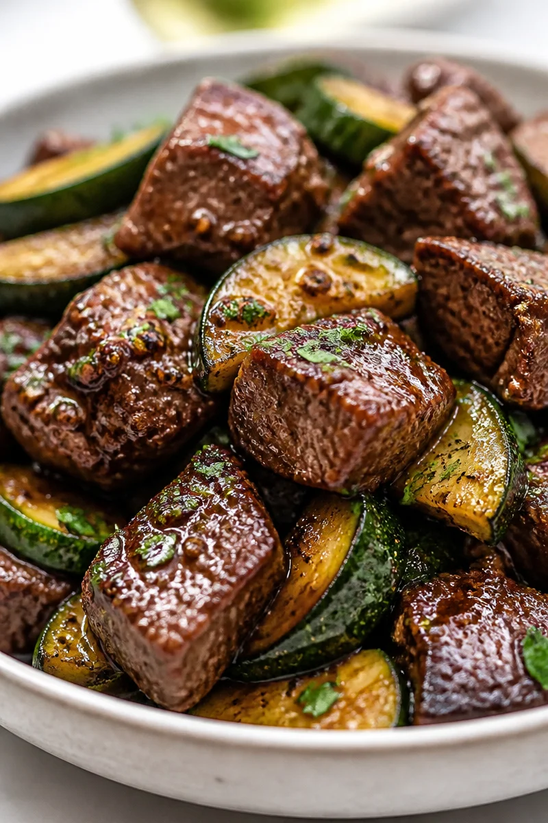 Quick Balsamic Glazed Steak Bites And Zucchini