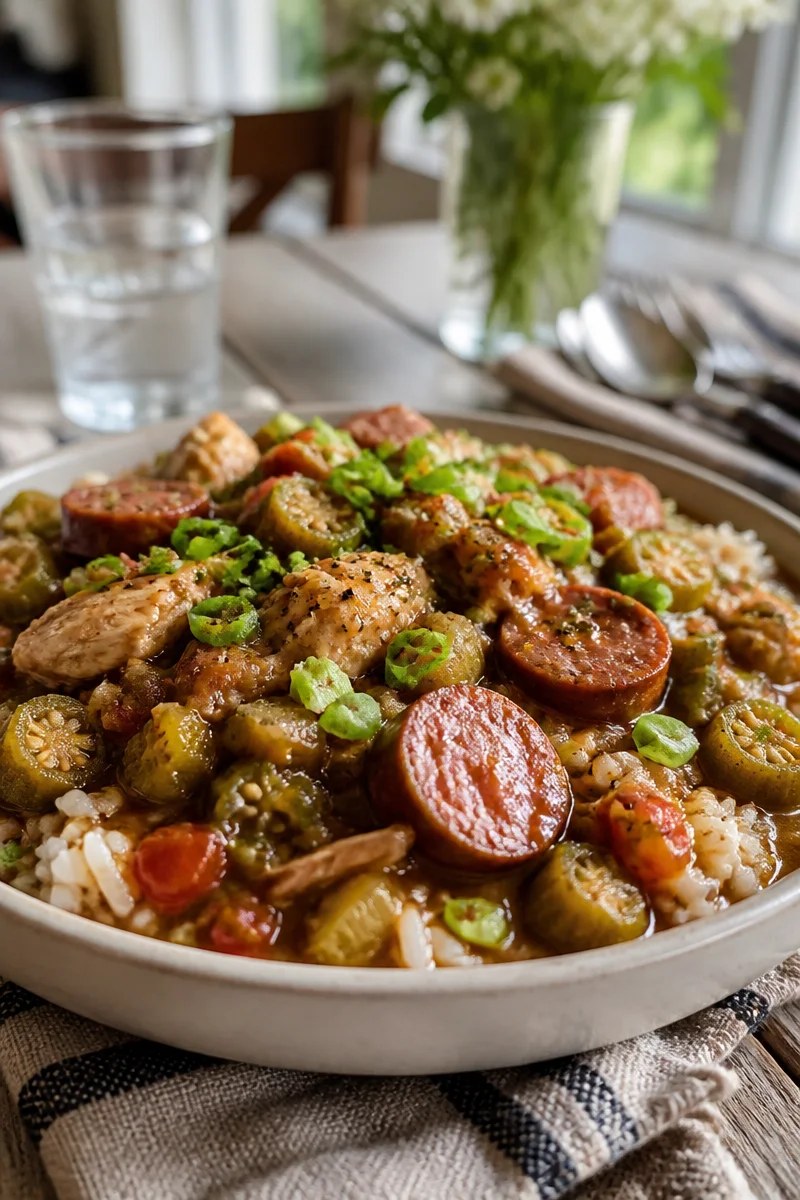 Slow Simmered Chicken and Sausage Gumbo