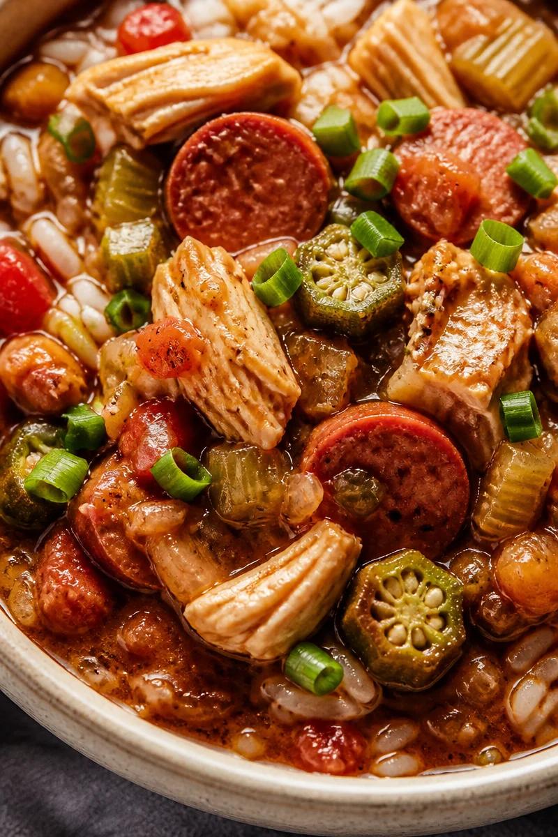 Slow Simmered Chicken and Sausage Gumbo