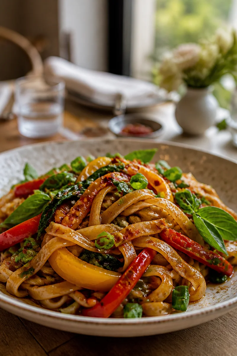 Sweet Basil and Bell Pepper Italian Drunken Noodle