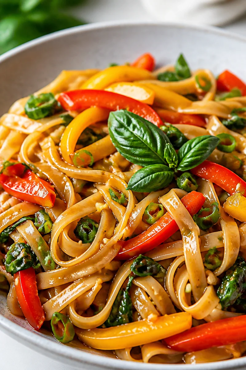 Sweet Basil and Bell Pepper Italian Drunken Noodle