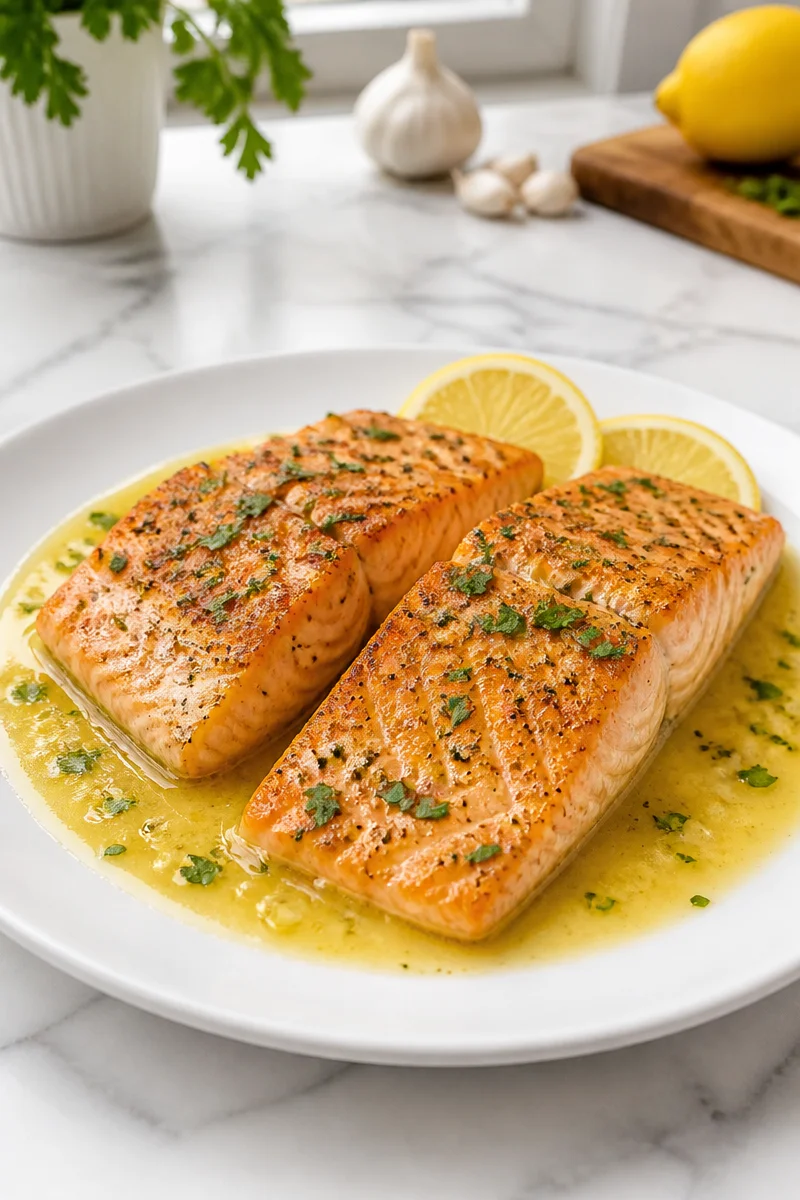 20 Minute Skillet Lemon Butter Salmon Keto Dinner Recipe
