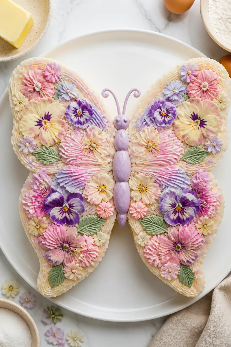 Beautiful Pastel Floral Frosted Butterfly Cake