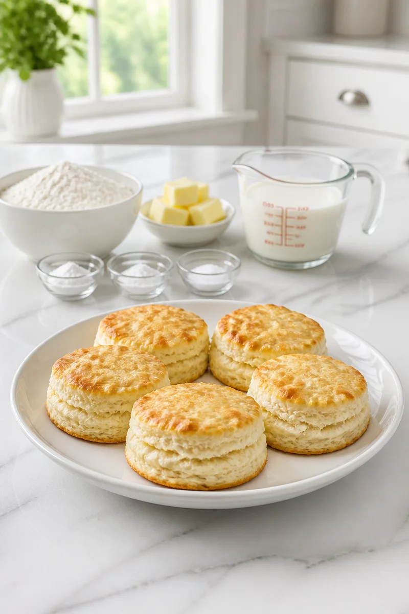 Fluffy homemade buttermilk biscuits ready to serve on a breakfast table.