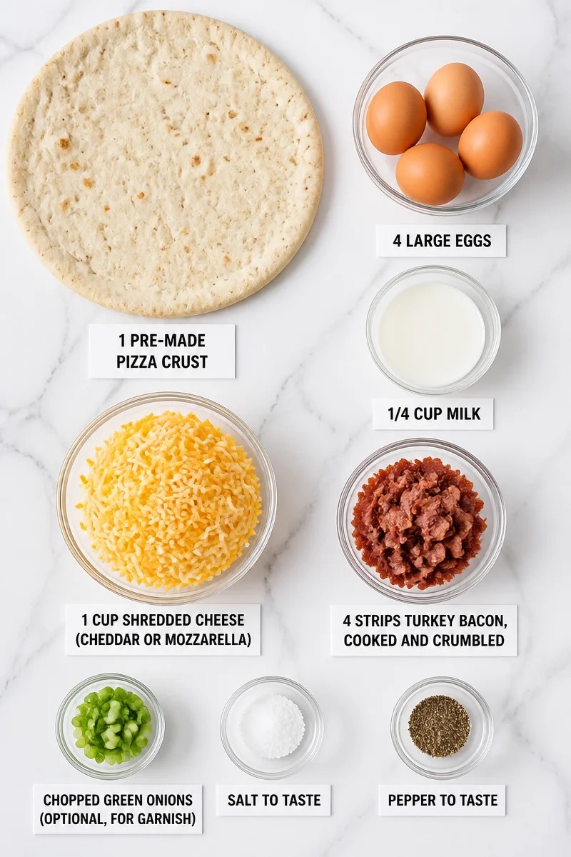 Cheesy Scrambled Egg And Turkey Bacon Breakfast Pizza