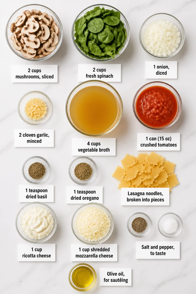 Cheesy Vegetarian Mushroom And Spinach Lasagna Soup Recipe