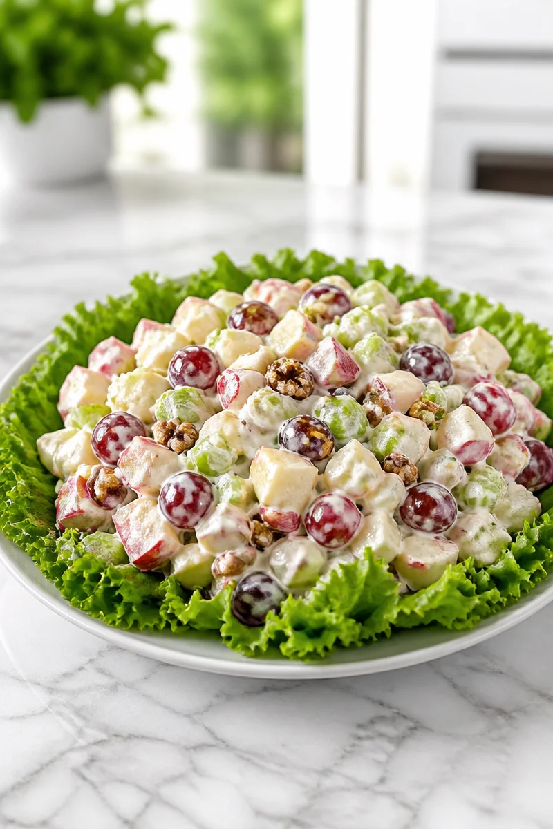 Classic Apple and Walnut Waldorf Salad Bowl with fresh ingredients