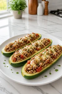 Classic Beef and Rice Stuffed Zucchini Boat
