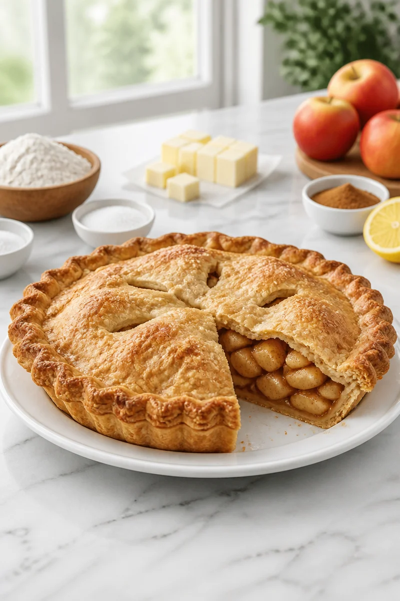 Classic flaky crust cinnamon apple pie fresh from the oven