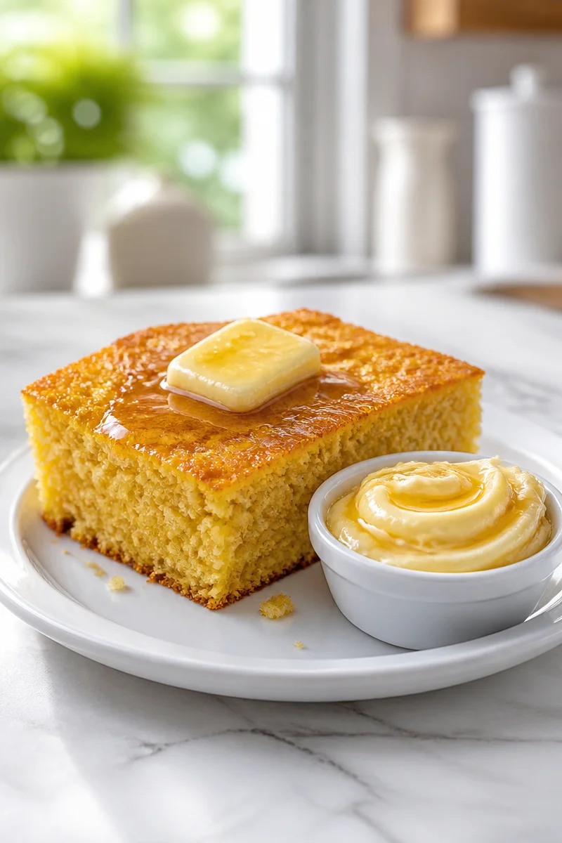 Classic Southern Cornbread served with creamy honey butter