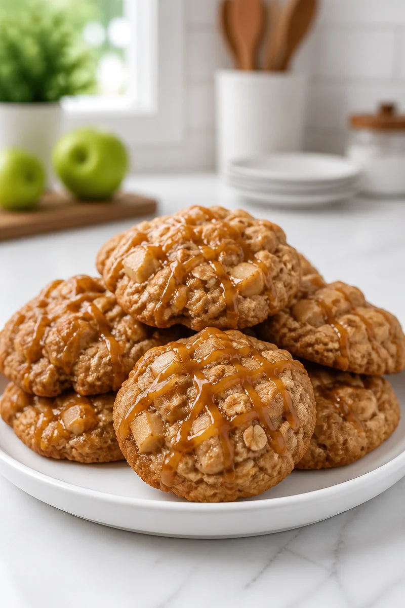 Delicious Copycat Caramel Apple Pie Crumbl Cookie with caramel and apple toppings