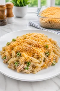 Cozy Cheesy Baked Tuna Noodle Casserole