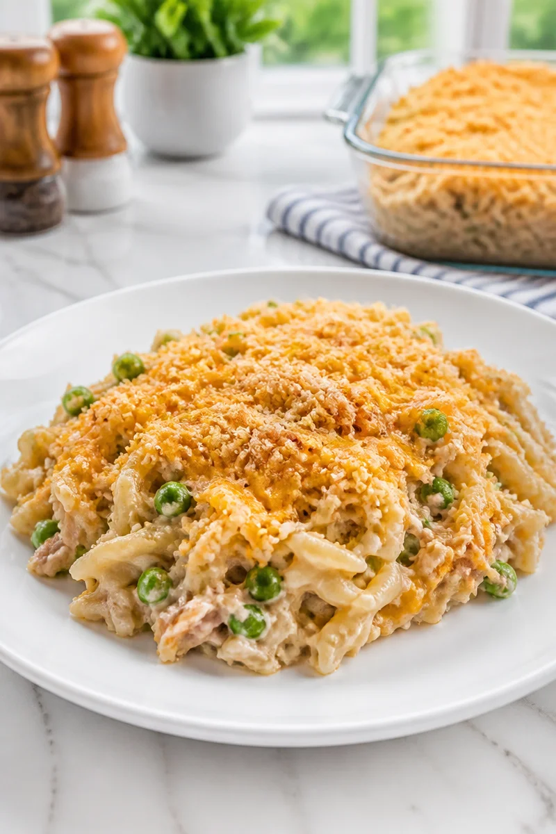 Cozy Cheesy Baked Tuna Noodle Casserole