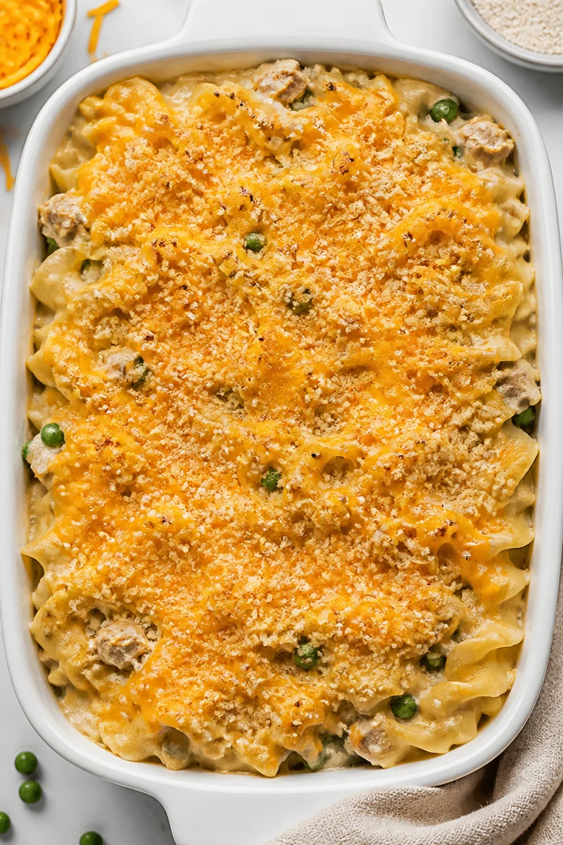 Cozy Cheesy Baked Tuna Noodle Casserole