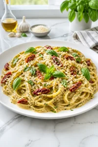 Creamy Basil And Sun Dried Tomato Pesto Pasta