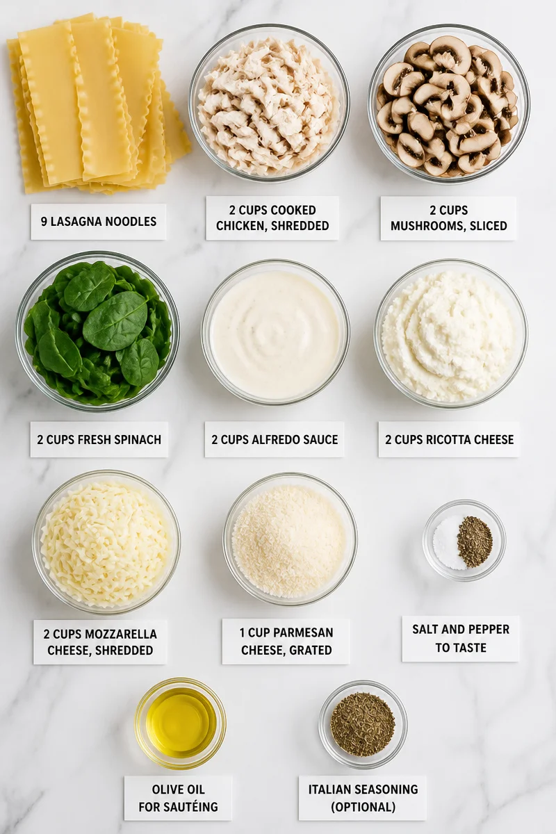 Creamy Chicken Alfredo Lasagna with Mushroom and Spinach