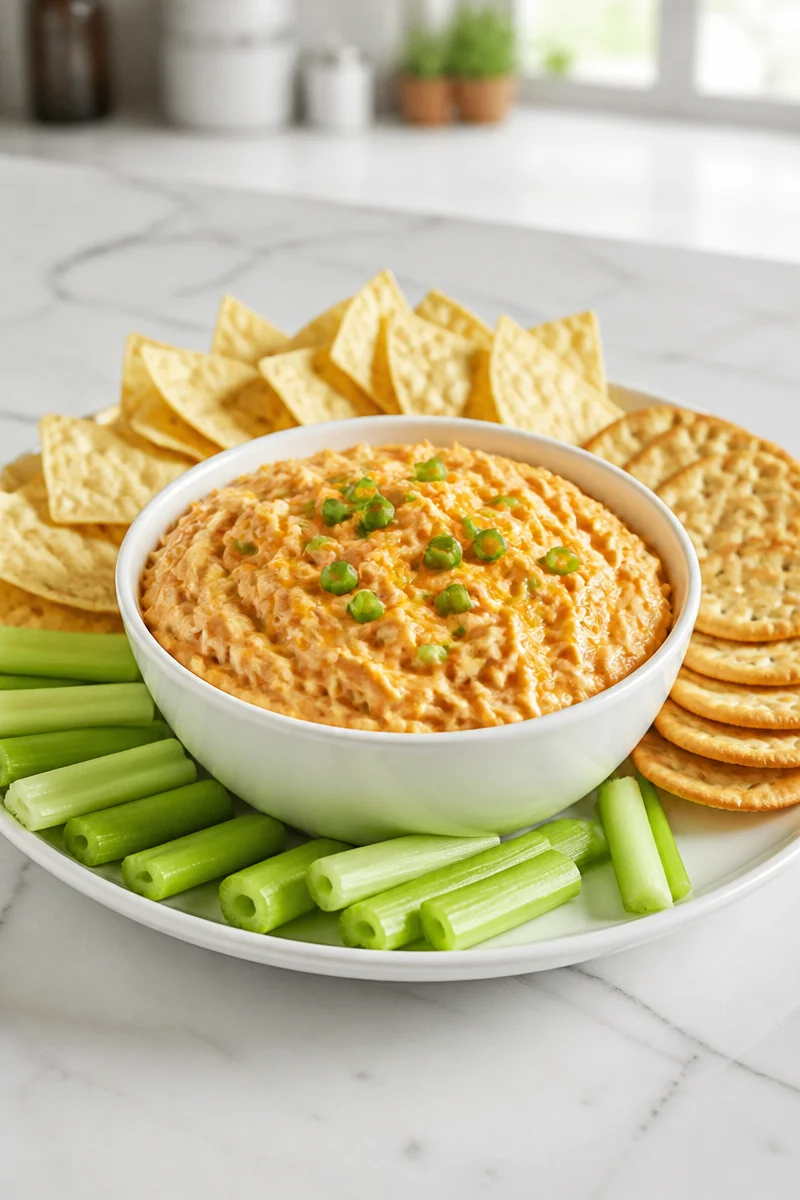 Creamy Buffalo Chicken Dip in a crockpot, perfect for parties and gatherings
