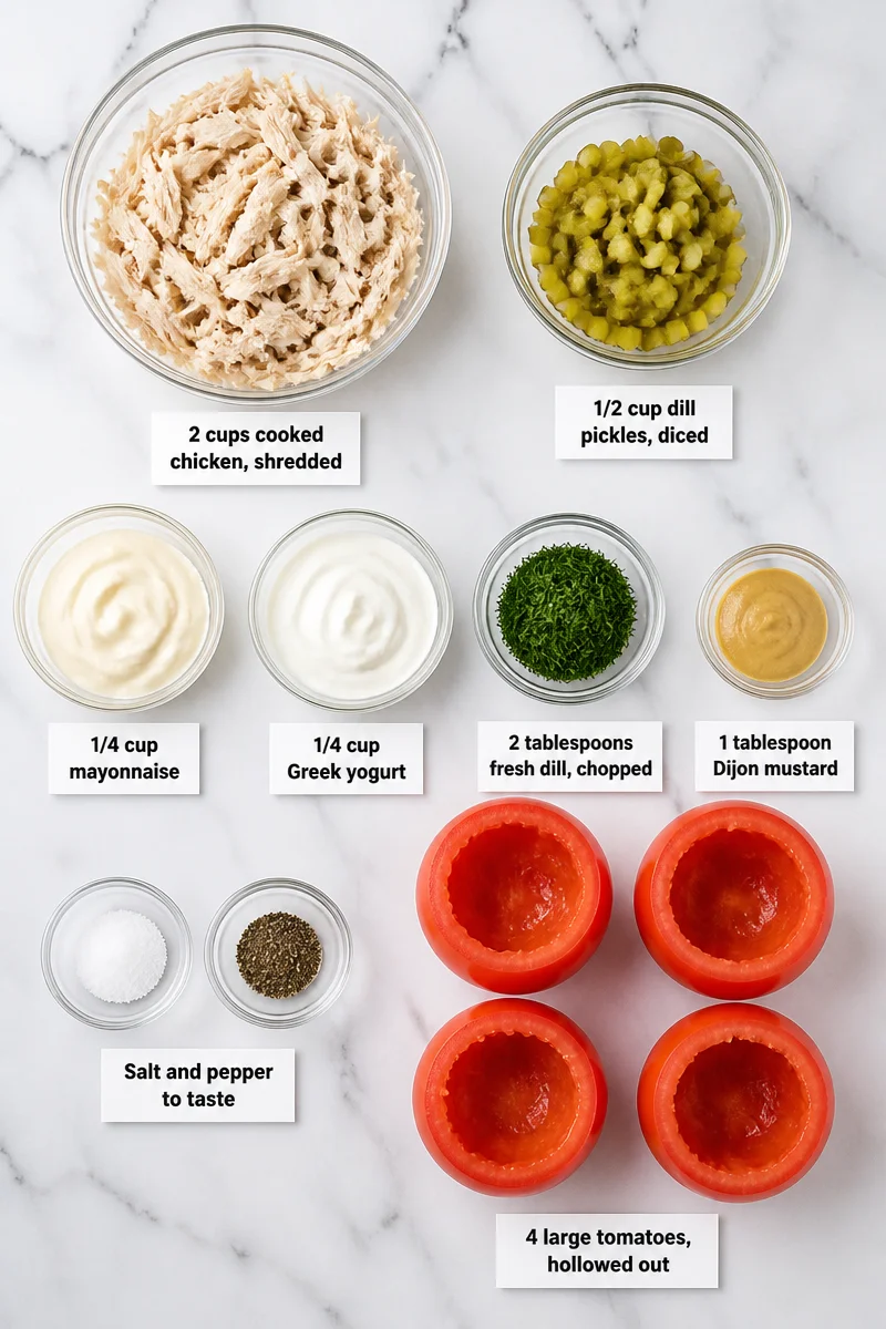 Creamy Dill Pickle Chicken Salad Stuffed Tomatoes
