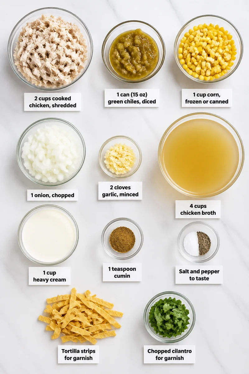 Creamy Green Chile And Corn Chicken Tortilla Soup