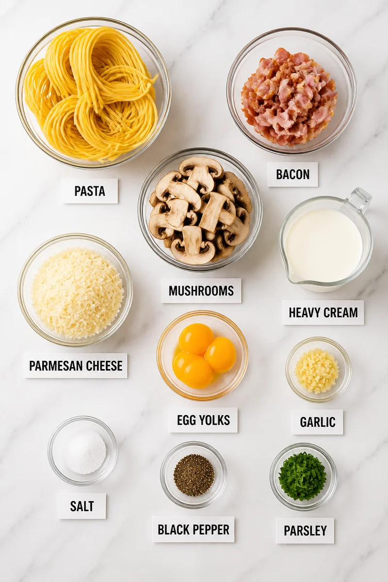 Creamy Mushroom Pasta Carbonara with Bacon