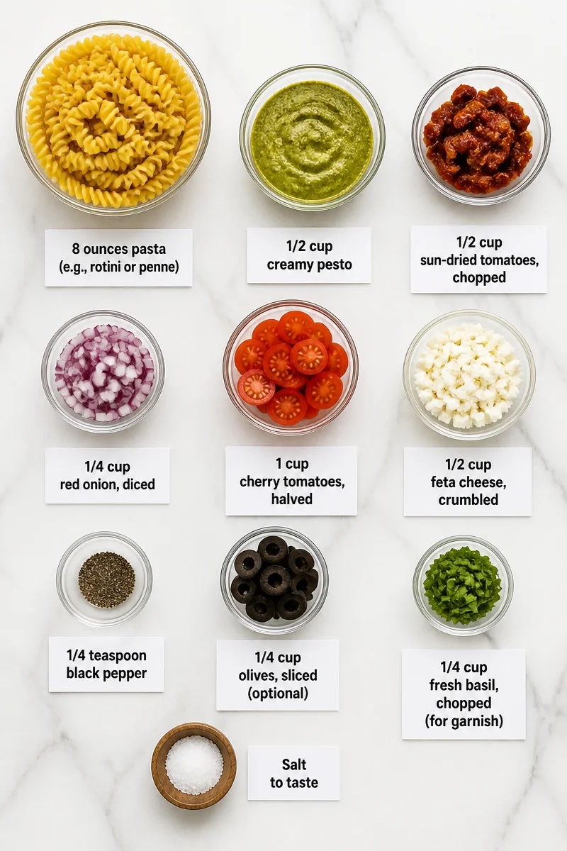 Creamy Pesto Pasta Salad with Sun-Dried Tomato
