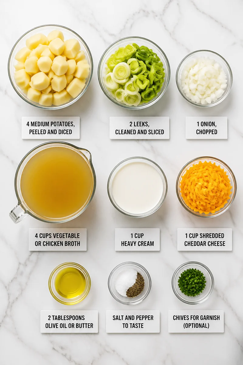 Creamy Potato and Leek Soup with Cheddar Cheese