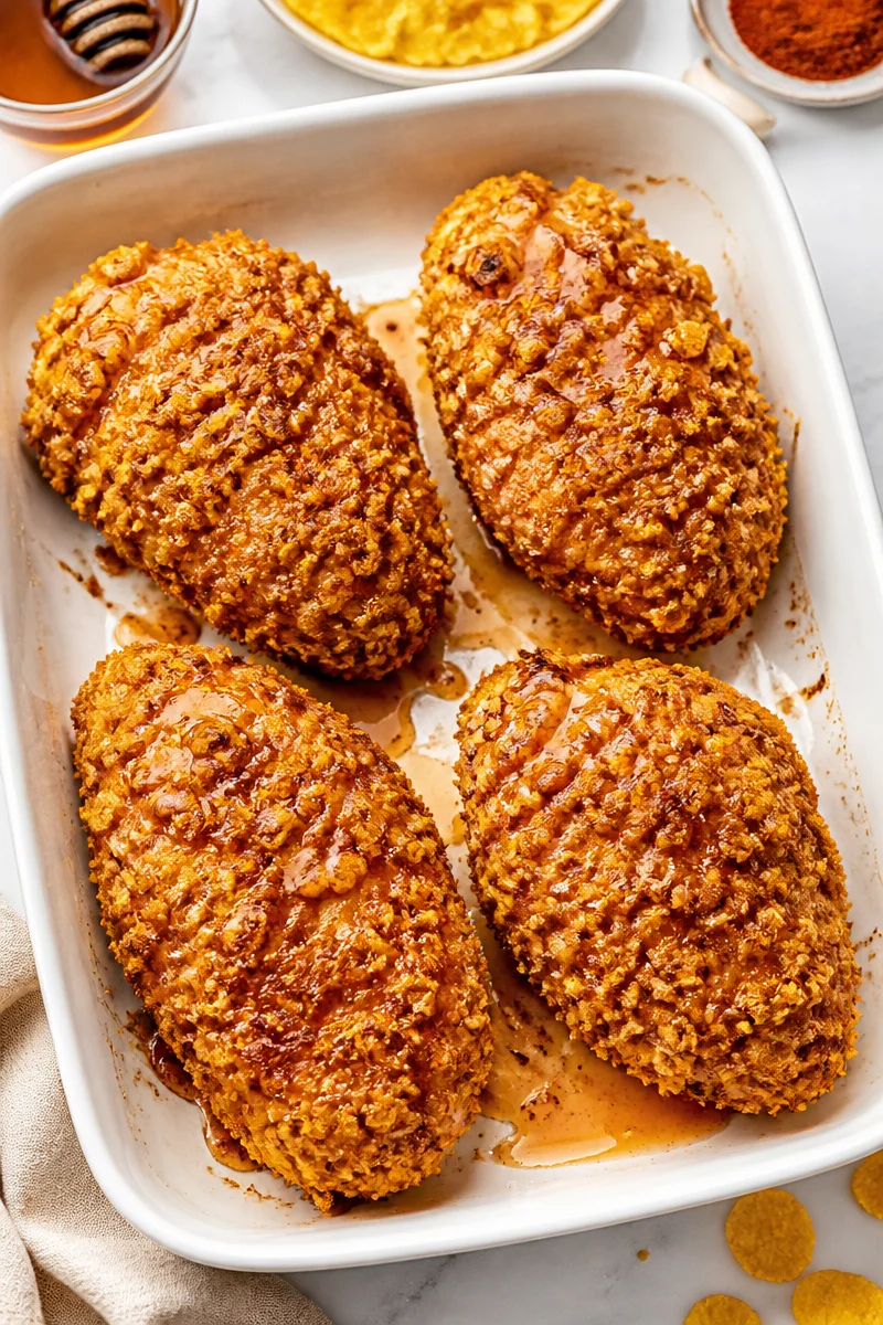 Crispy Cornflake Crusted Baked Hot Honey Chicken