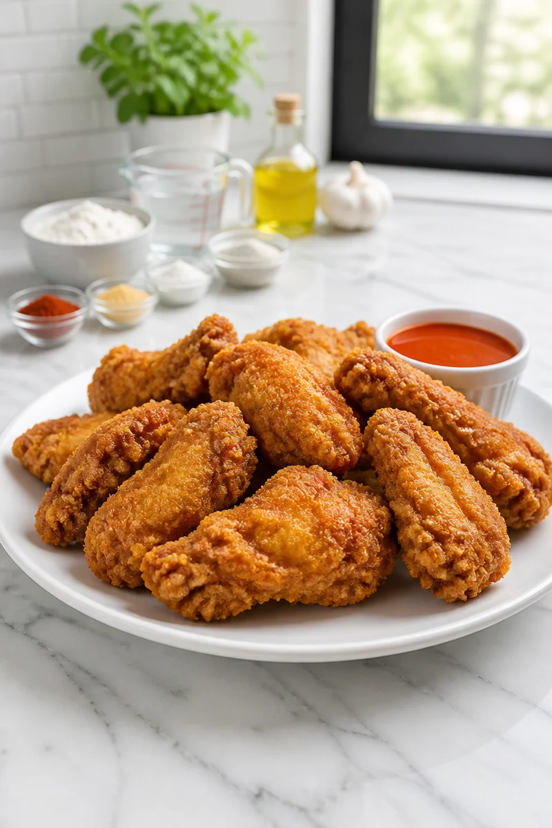 Crispy Crown Fried Chicken Wings served with dipping sauce