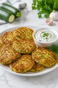 Crispy Zucchini Fritters with Garlic Herb Dip