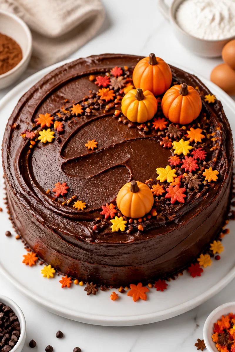 Decadent Fall Themed Chocolate Cake Design
