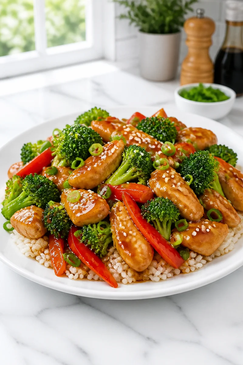 30-minute chicken teriyaki skillet with vegetables in a pan