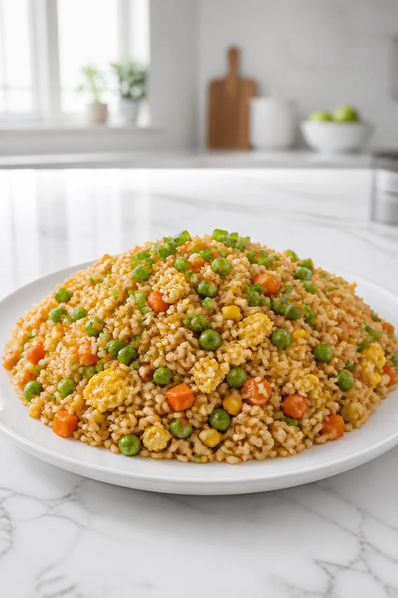 Easy homemade hibachi style fried rice in a bowl with vegetables and eggs