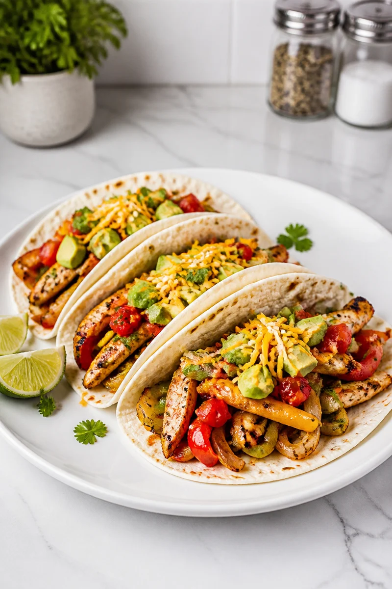 Sheet pan chicken and vegetable fajitas ready to serve