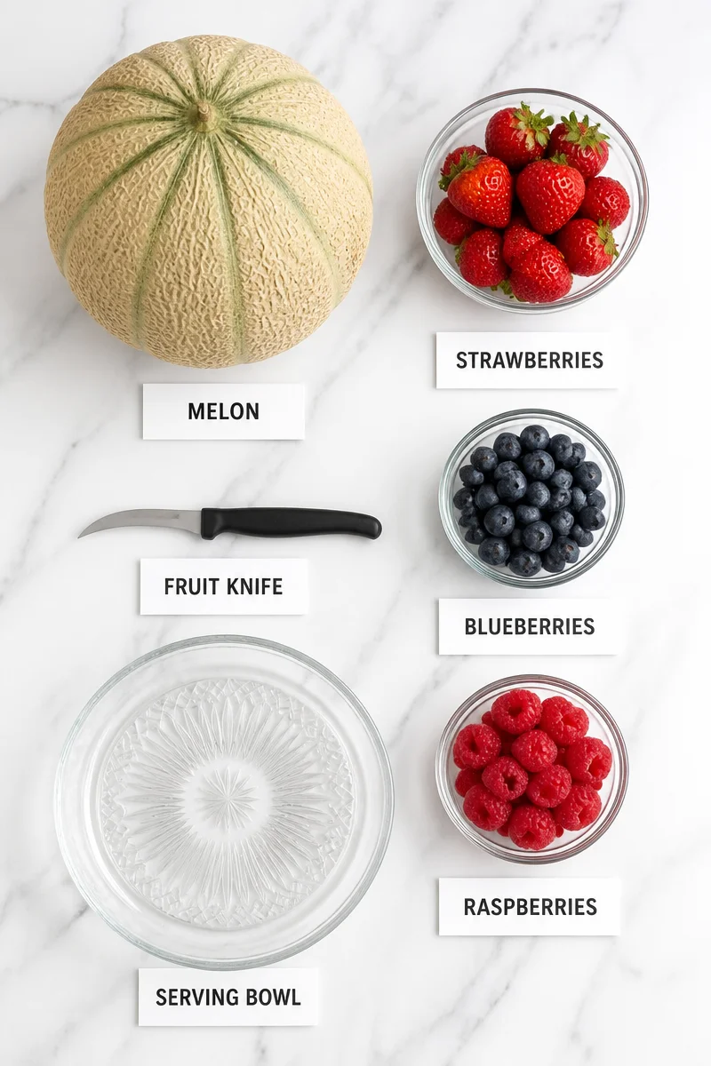 Edible Carved Melon And Berry Fruit Basket