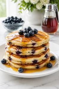 Fluffy Blueberry Pancakes with Maple Syrup Drizzle