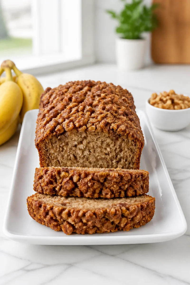 Fluffy Cinnamon Streusel Baked Banana topped with delicious cinnamon crumble
