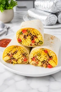 Freezer Friendly Egg And Beef Sausage Breakfast Burrito