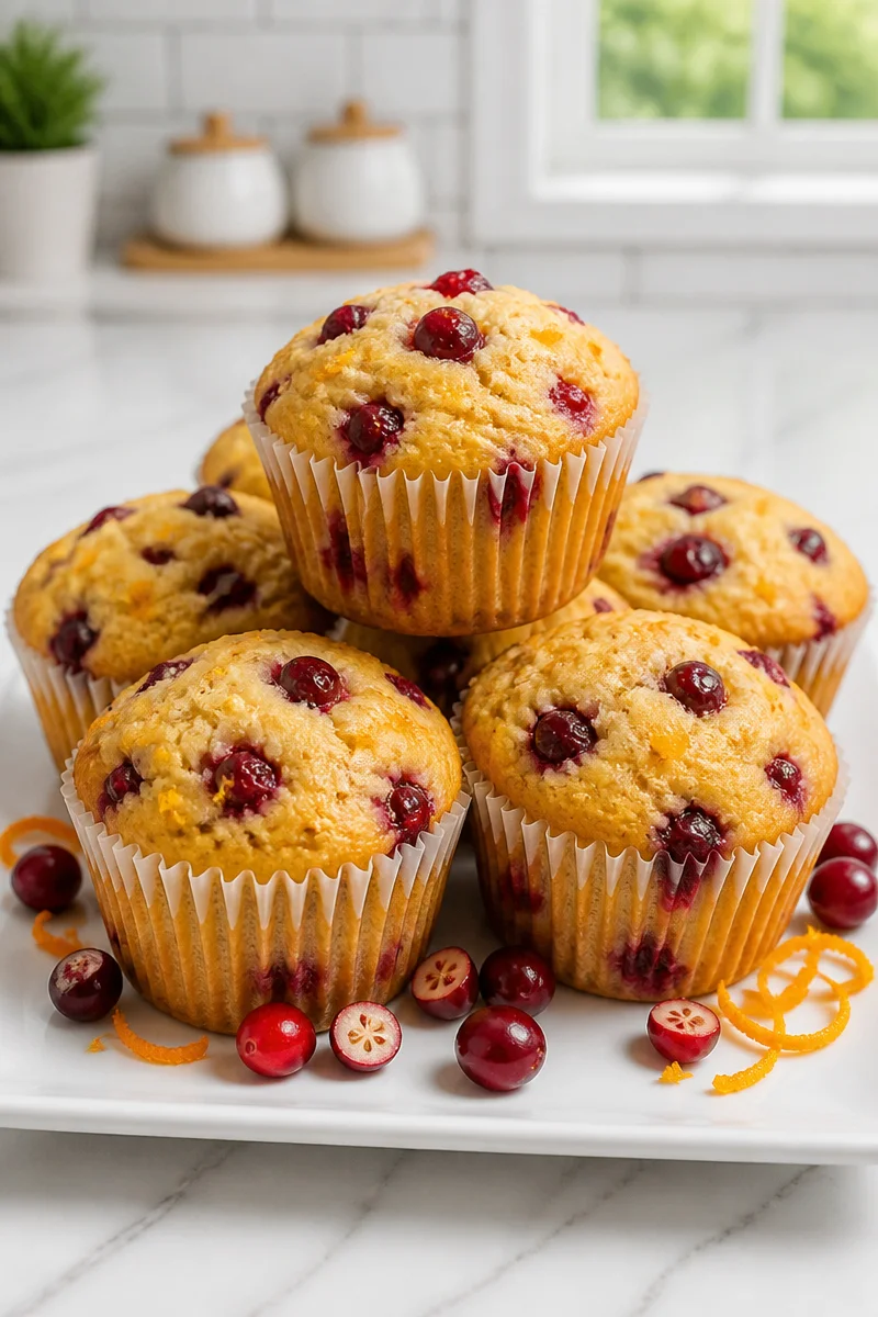 Fresh cranberry orange muffins with zesty orange peel and juicy cranberries