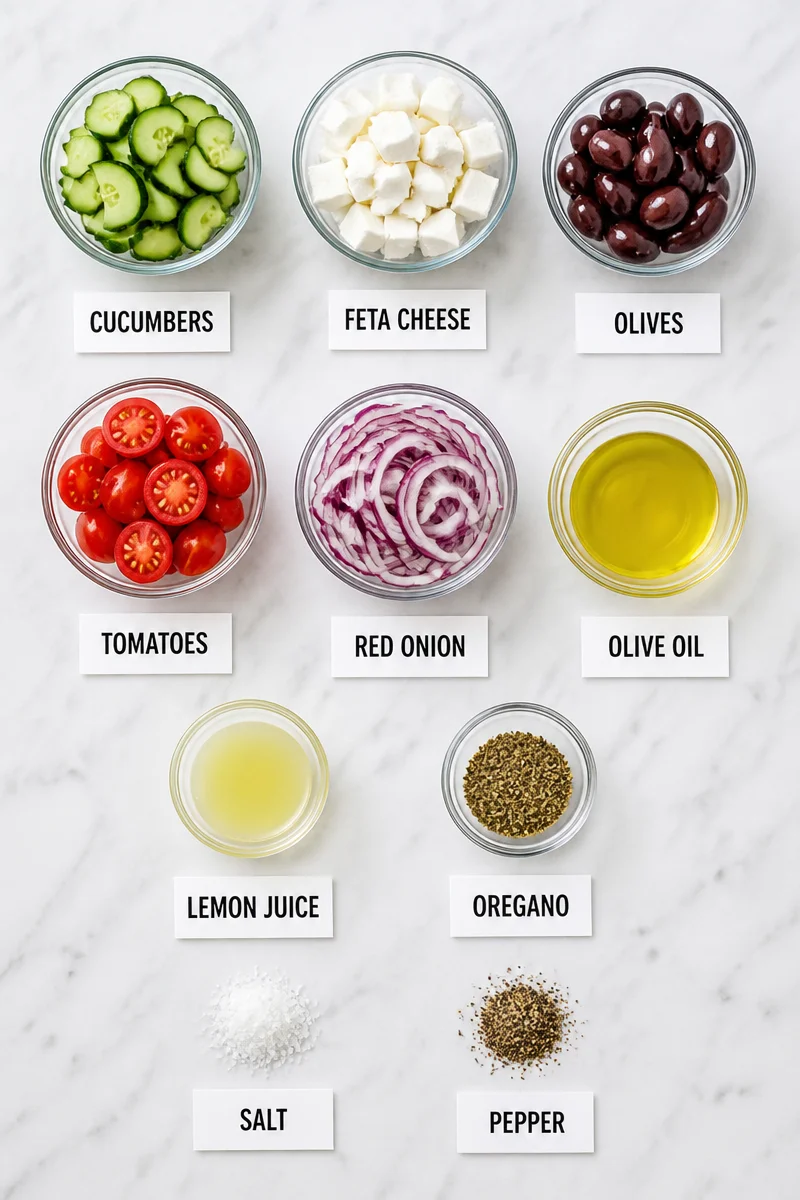 Fresh Greek Salad with Cucumbers, Feta, and Olives