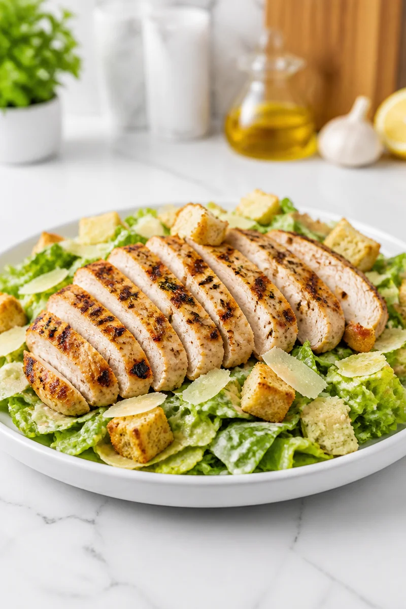 Grilled chicken served with a homemade halal Caesar salad.