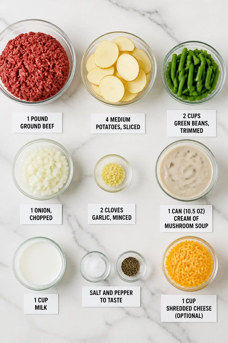 Ground Beef and Potato Casserole with Green Beans