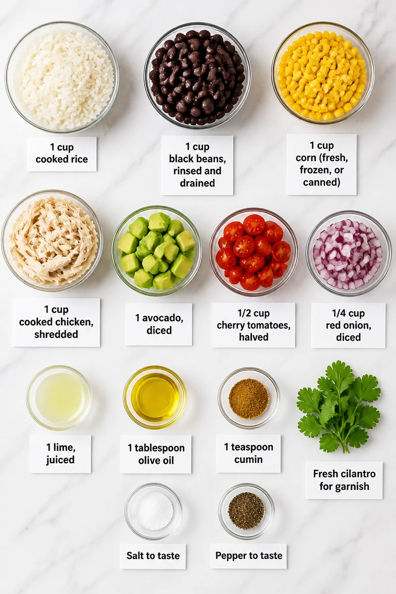Healthy Avocado And Black Bean Street Corn Chicken Rice Bowl
