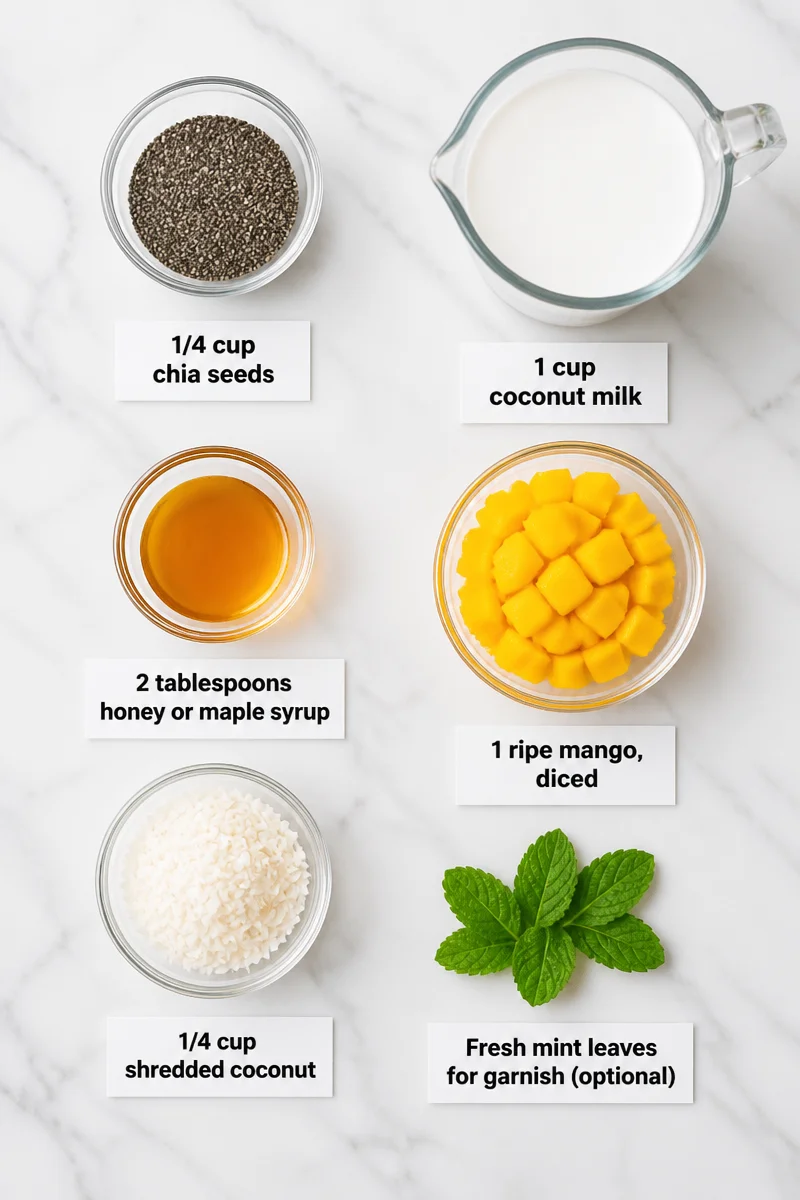 Healthy Chia Seed Pudding with Fresh Mango and Coconut