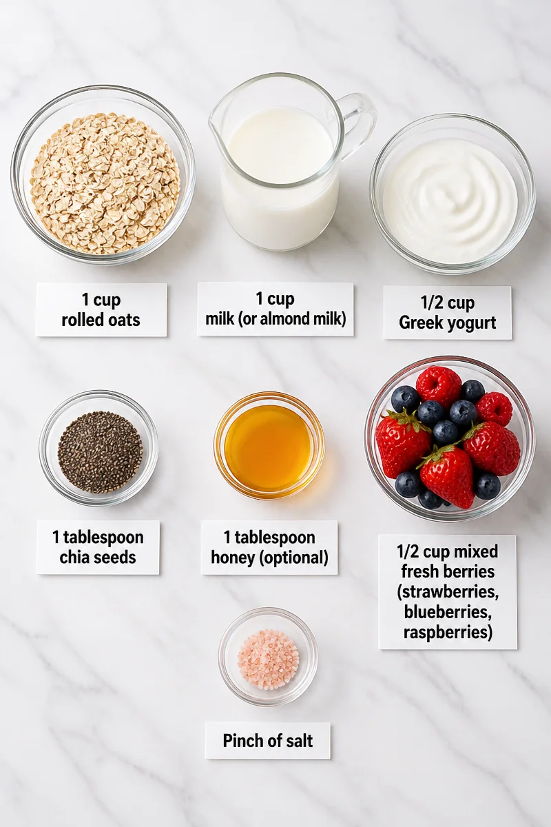Healthy Overnight Oats with Fresh Berries and Chia Seeds