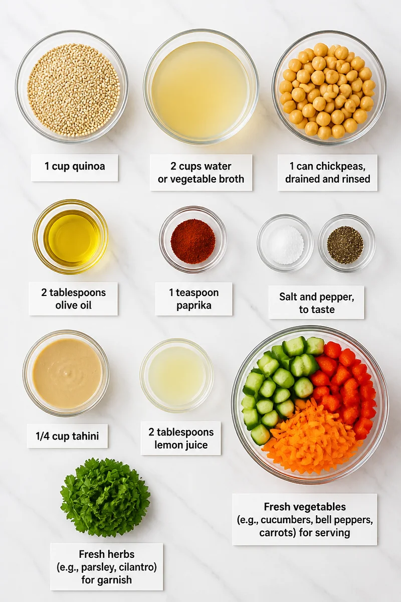 Healthy Quinoa Bowl with Roasted Chickpeas and Tahini
