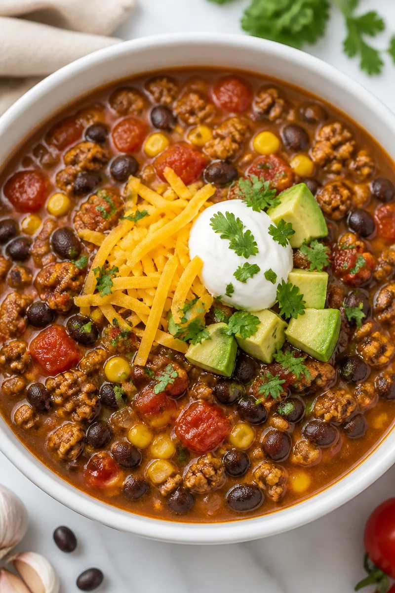 Hearty Black Bean And Ground Beef Taco Soup Recipe