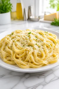 Homemade Creamy Alfredo Sauce with Fettuccine Pasta